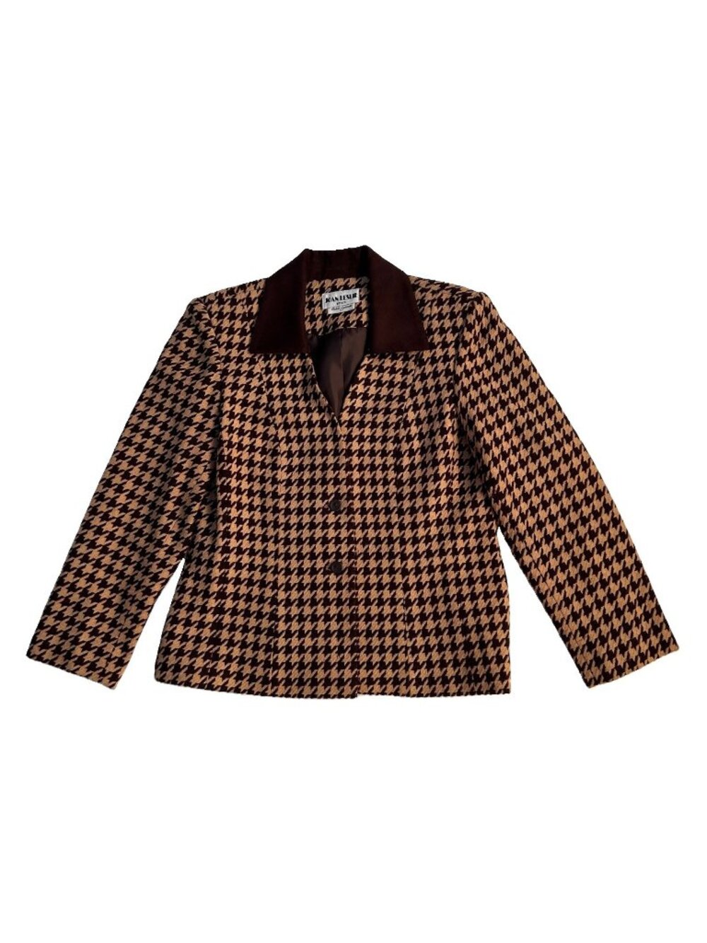 Vintage Joan Leslie Petite Wool Blend Brown Houndstooth Blazer Womens Size 10P